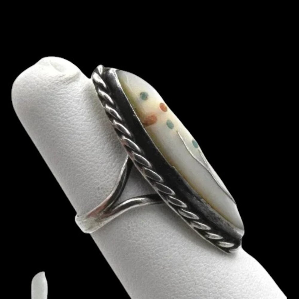 Vintage Zuni Sterling MOP Floral Inlay Ring Size 5 - Picture 3 of 5